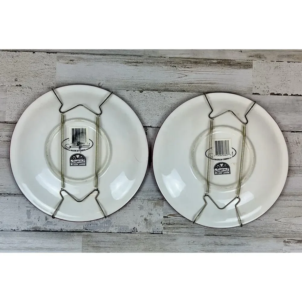 Susan Winget Christmas Plates Set of 2 Snowman Sleigh Certified Intl Wall Decor